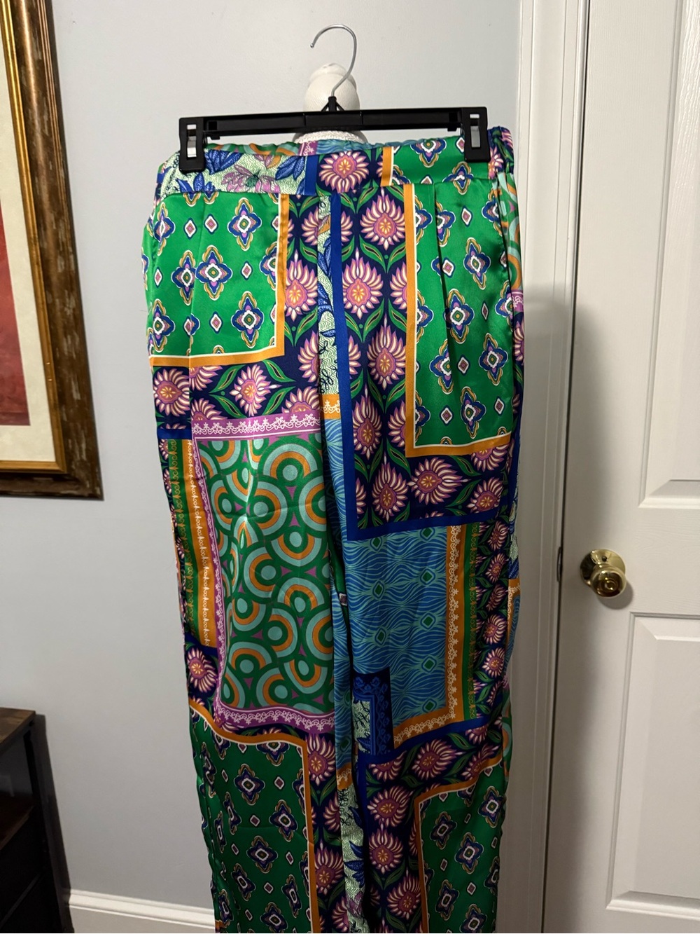 Rachel Zoe Green & Blue Patchwork Wide Leg Pants